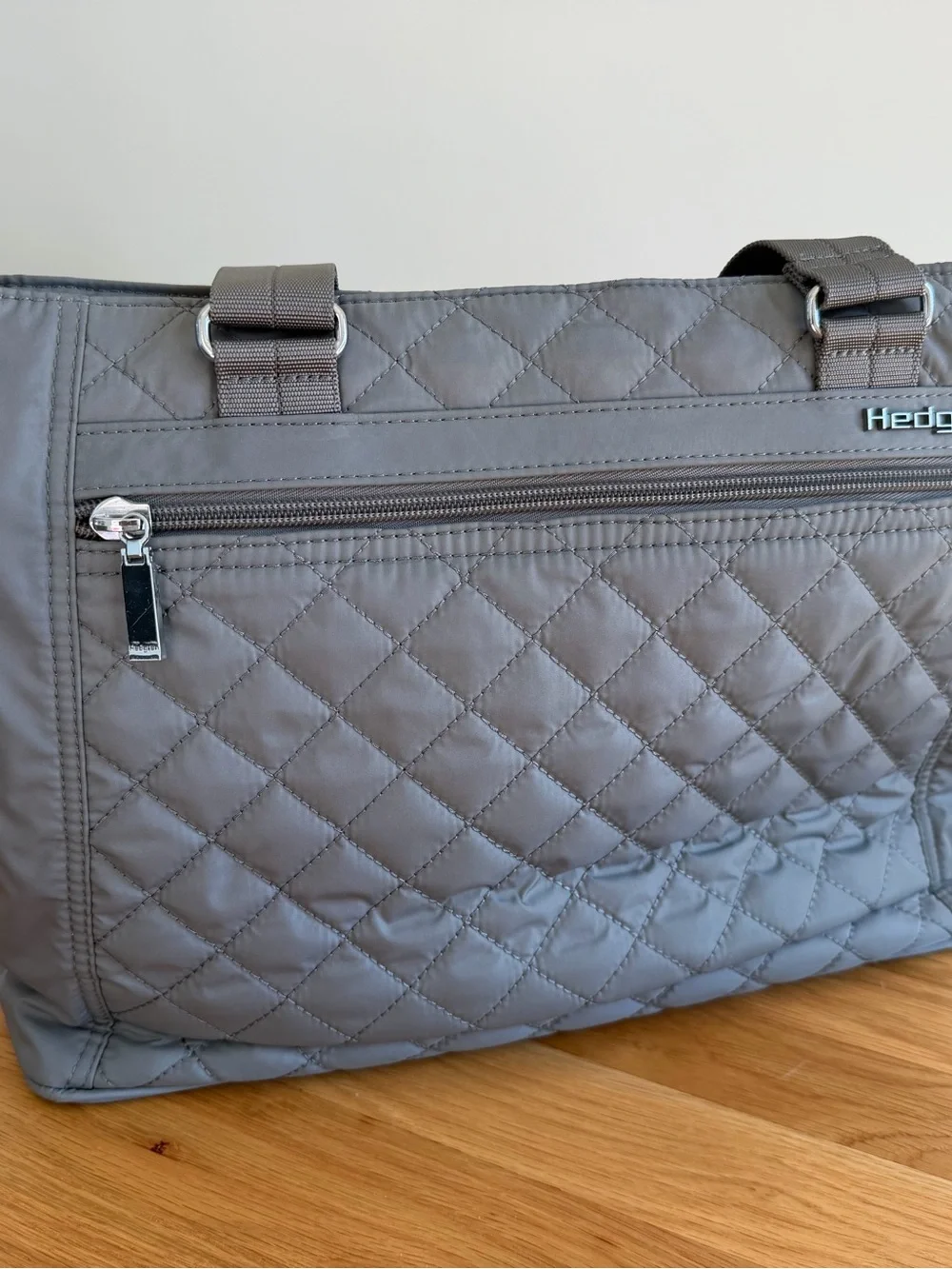 Hedgren Stella Quilted Light Gray Laptop Tote Bag - Stylish Everyday Work Bag